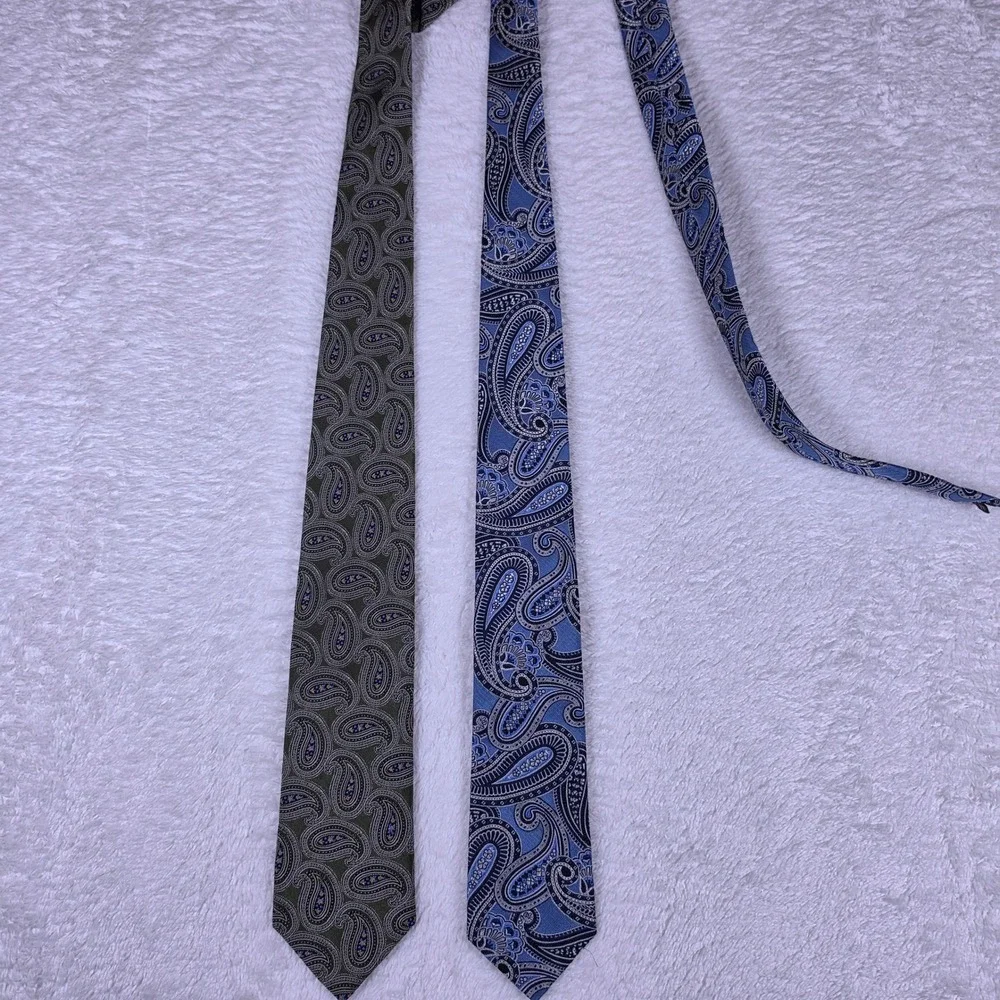 2 pack Jos. A. Bank Paisley Mens OS Green Blue Silk Hand Made Neckties